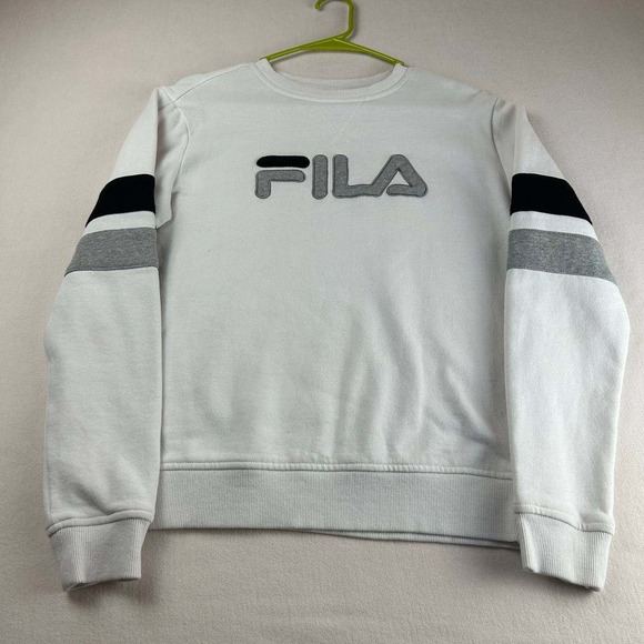 Fila Tops - Vintage FILA White Embroidered Spellout Logo Pullover Crewneck Sweater Size S